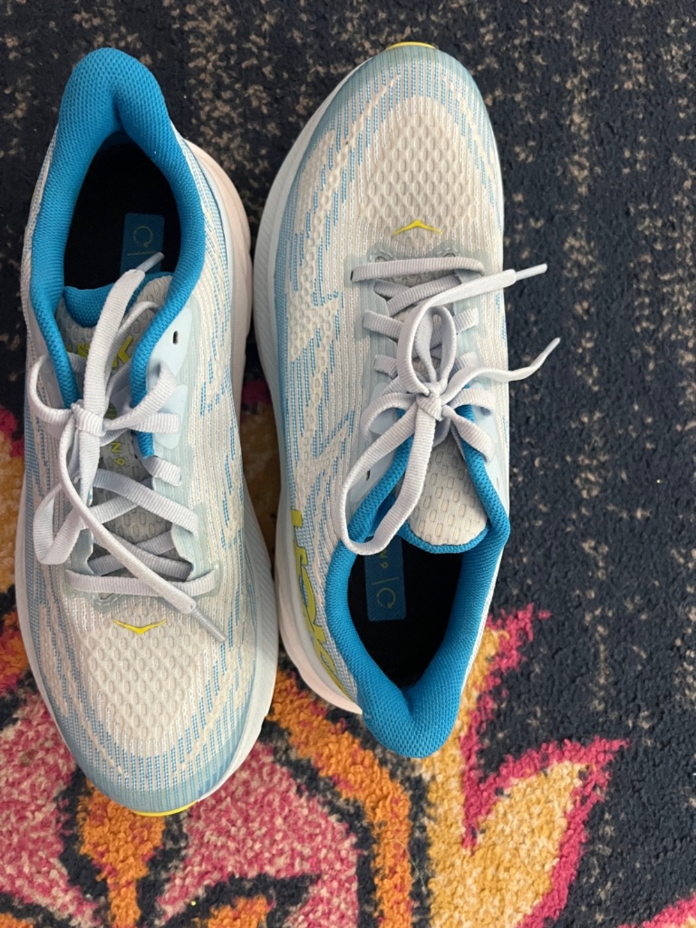 Hoka Kids Sneakers in White, Light Blue, and Yellow